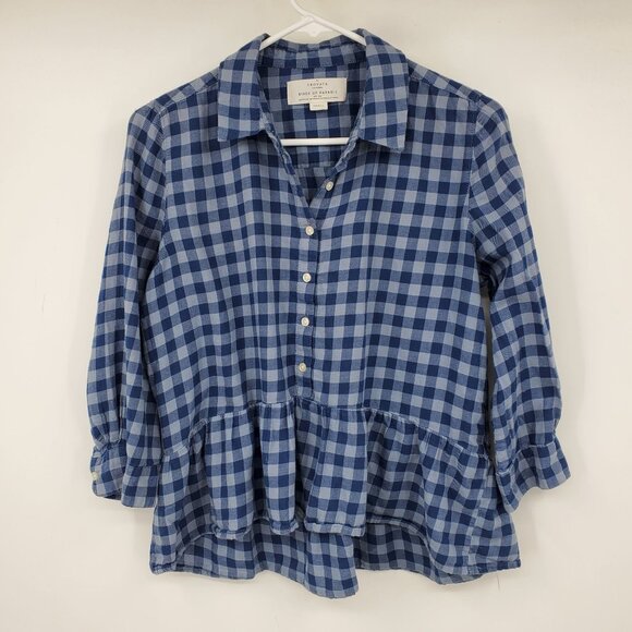 Trovata Birds of Paradis Blue Peplum Hem Popover Blouse Shirt Small - Picture 1 of 11